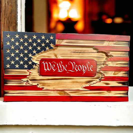 American/We The People Tattered Wooden Flag
